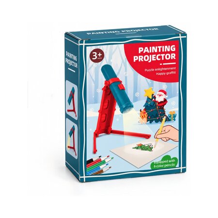 Proiector pentru desen si pictura cu tematica de Craciun, 3 ani+, 6 creioane colorate, OEM