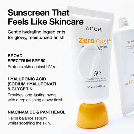 Crema de fata Zero-Cast Moisturizing Finish Sunscreen SPF 50 PA++++, 50 ml, Anua 823731