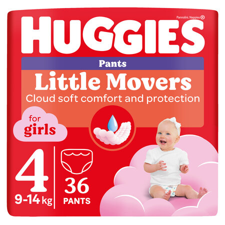 Scutece Pants Little Movers, Nr. 4, 9-14 kg, Girls, 36 bucati, Huggies 801286