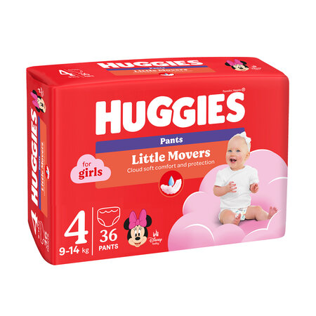 Scutece Pants Little Movers, Nr. 4, 9-14 kg, Girls, 36 buc, Huggies