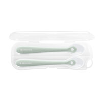 Set 2 lingurite din silicon, Sage Green, +4 luni, Kikka Boo