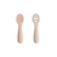 Set 2 lingurite de antrenament din silicon, Blush/Shifting Sand, +6 luni, Mushie