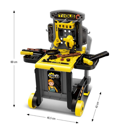 Atelier de lucru 3 in 1 pentru copii cu trusa de scule, valiza si carucior mobil, 3 ani+, TinyMini 824512
