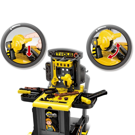 Atelier de lucru 3 in 1 pentru copii cu trusa de scule, valiza si carucior mobil, 3 ani+, TinyMini 824515