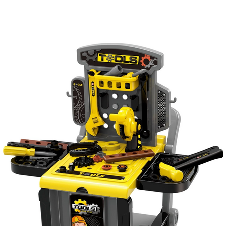 Atelier de lucru 3 in 1 pentru copii cu trusa de scule, valiza si carucior mobil, 3 ani+, TinyMini 824516