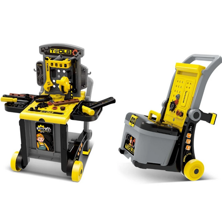 Atelier de lucru 3 in 1 pentru copii cu trusa de scule, valiza si carucior mobil, 3 ani+, TinyMini 824517