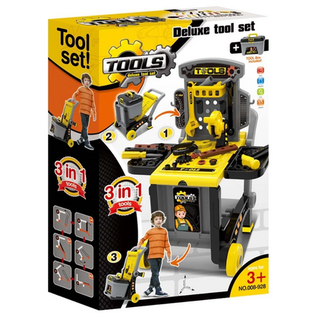 Atelier de lucru 3 in 1 pentru copii cu trusa de scule, valiza si carucior mobil, 3 ani+, TinyMini 824521