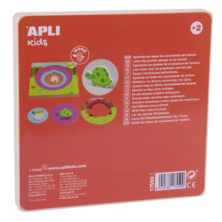 Puzzle din lemn cu butoni Testoasa, 2 ani+, Apli Kids 824686