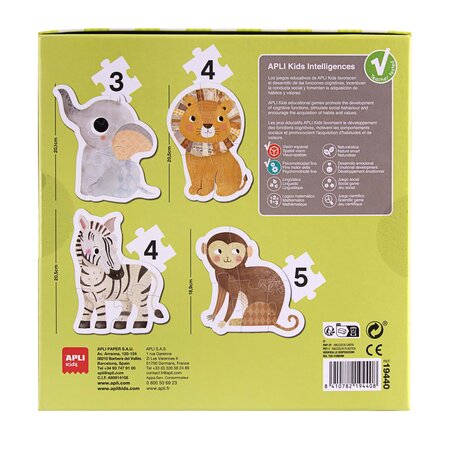 Set de 4 puzzle-uri progresive Animale din Savana, 2 ani+, Apli Kids 824843