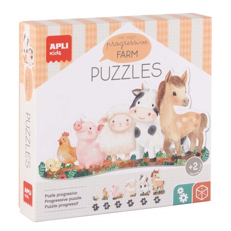 Puzzle progresiv Primele mele Puzzle-uri Animale de la Ferma, 2 ani+, 21 piese, Apli Kids