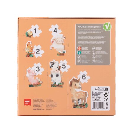 Puzzle progresiv Primele mele Puzzle-uri Animale de la Ferma, 2 ani+, 21 piese, Apli Kids 825007
