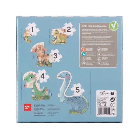 Set de 5 puzzle-uri progresive Dinozauri, 2 ani+, Apli Kids 825013
