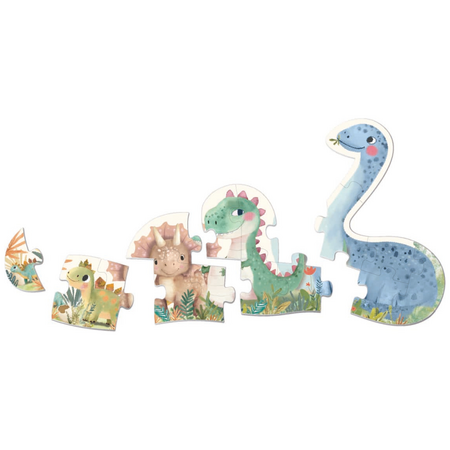 Set de 5 puzzle-uri progresive Dinozauri, 2 ani+, Apli Kids 825014