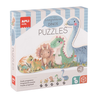 Set de 5 puzzle-uri progresive Dinozauri, 2 ani+, Apli Kids