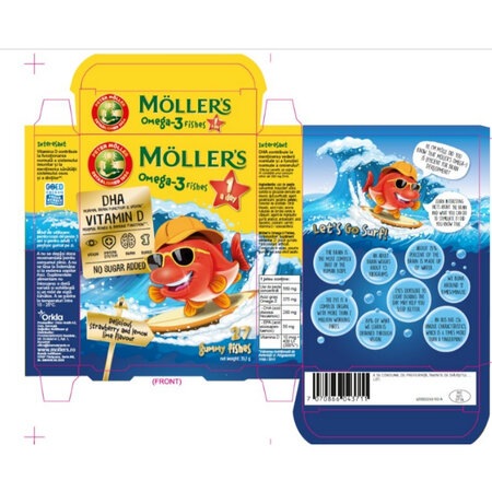 Pestisori gumati cu aroma de capsuni si Omega 3, +3 ani, 27 jeleuri, Moller's 825574