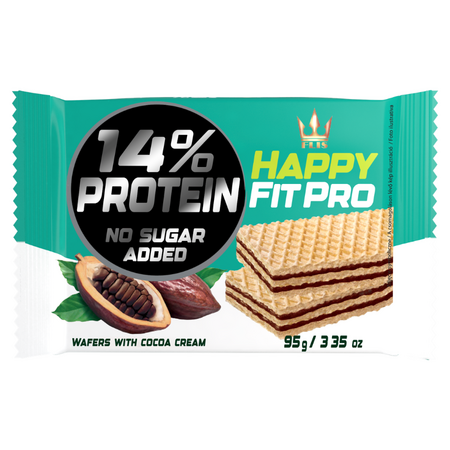 Napolitane cu crema de cacao, 14% proteine, fara adaos de zahar, 95 g, Happy Fit Pro