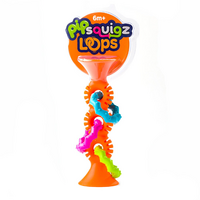 Jucarie senzoriala cu ventuza si inele zornaitoare pipSquigz Loops, Portocaliu, 6 luni+, Fat Brain