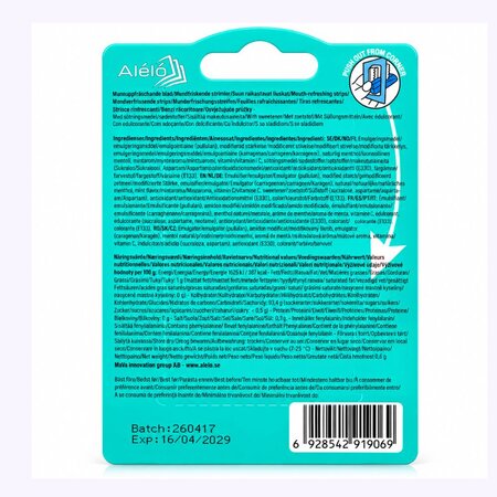 Foite mentolate pentru improspatarea respiratiei, Strong Mint, 24 bucati, Alelo 825743