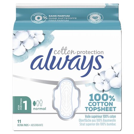 Absorbante cu aripioare  Ultra Normal Cotton Protection, Ultra Normal, 11 bucati, Always 826053