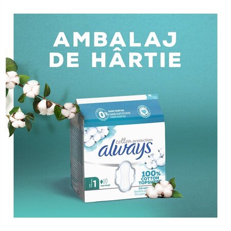 Absorbante cu aripioare  Ultra Normal Cotton Protection, Ultra Normal, 11 bucati, Always 826054