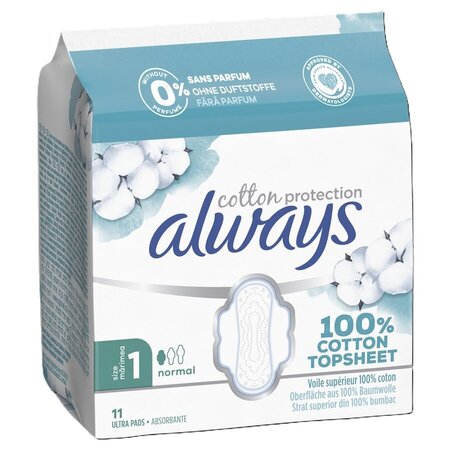 Absorbante cu aripioare  Ultra Normal Cotton Protection, Ultra Normal, 11 bucati, Always