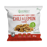 Chipsuri proteice din fasole Fava cu chili si lamaie, 50 g, Greenergy