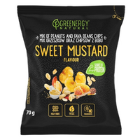 Mix proteic de arahide si fasole Fava, cu aroma de mustar dulce, 70 g, Greenergy