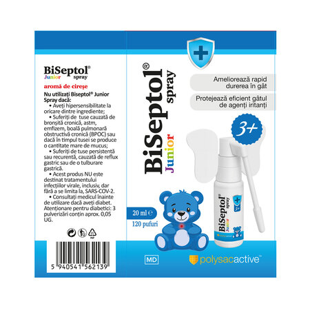 BiSeptol Junior Spray, Aroma de cirese, 20 ml(120pufuri), Dacia Plant 826289