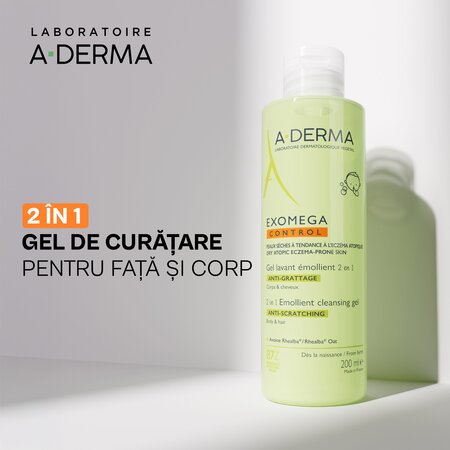 Gel de curatare 2-in-1 piele uscata cu tendinta atopica Exomega Control, 200 ml, A-Derma 804527