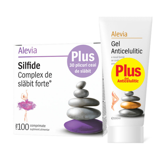 Pachet Complex de slabit forte Silfide 100 comprimate + 30 plicuri ceai de slabit + Gel Anticelulitic, 200ml, Alevia