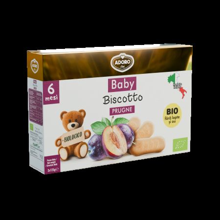 Biscuiti Bio cu prune, + 6 luni, 2 x 125g, Adoro