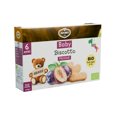 Biscuiti Bio cu prune, + 6 luni, 2 x 125g, Adoro