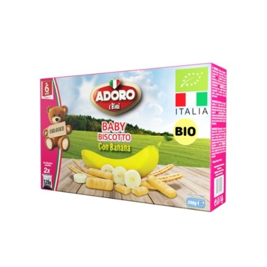 Biscuiti Bio cu banane, +6 luni, 2 x 125g, Adoro