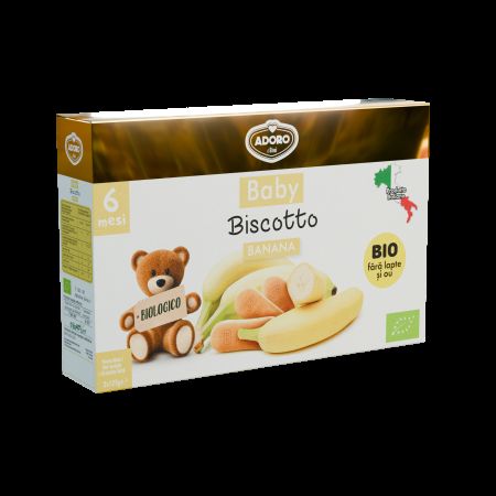 Biscuiti Bio cu banane, +6 luni, 2 x 125g, Adoro