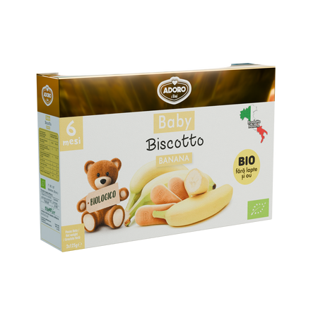 Biscuiti Bio cu banane, +6 luni, 2 x 125g, Adoro