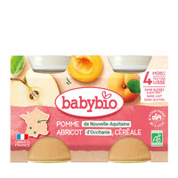 Piure Bio din mere, caise si cereale, +4luni, 2X130g, BabyBio