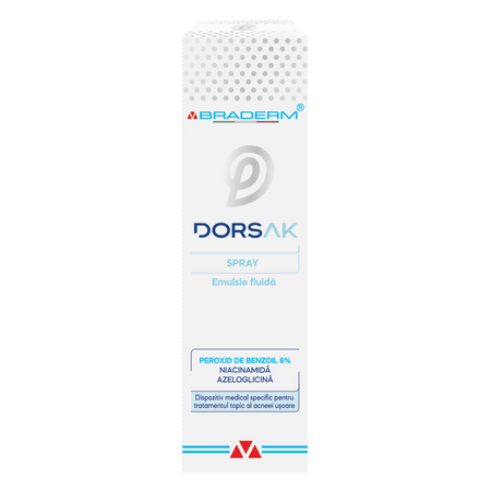 Emulsie fluida pentru acneea trunchiului Dorsak, 100 ml, Braderm