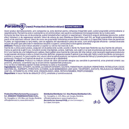 Crema protectiva antimicrobiana cu Permetrina, 5%, 50 ml, Parasites 704583