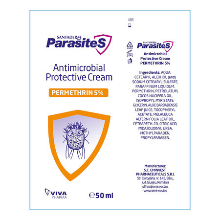 Crema protectiva antimicrobiana cu Permetrina, 5%, 50 ml, Parasites 704582
