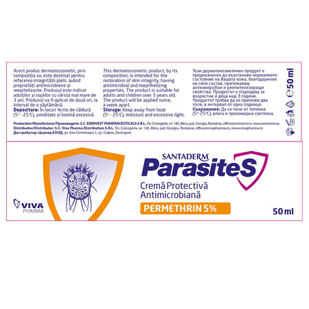Crema protectiva antimicrobiana cu Permetrina, 5%, 50 ml, Parasites 704581