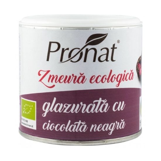 Zmeura Bio glazurata cu ciocolata neagra, 100gr, Pronat