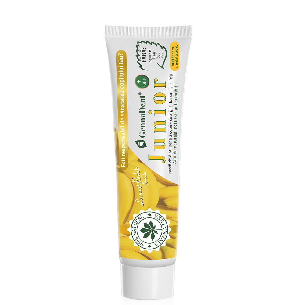 Pasta de dinti naturala cu argila si banane GennaDent Junior, 2-14 ani, 80 ml, Vivanatura