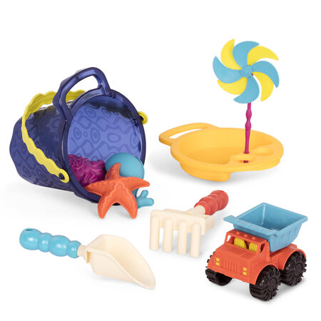 Galeata cu 9 jucarii de nisip, Albastru, 18 luni+, B.Toys 557687