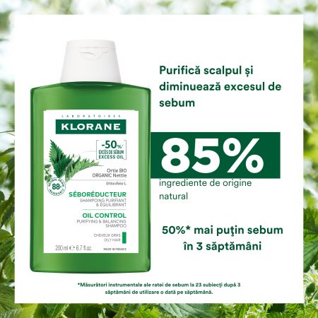 Sampon pentru par gras cu Urzica Bio, 200 ml, Klorane 724039