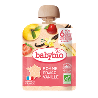 Desert Bio din mere, capsuni si vanilie, +6 luni, 90 g, BabyBio