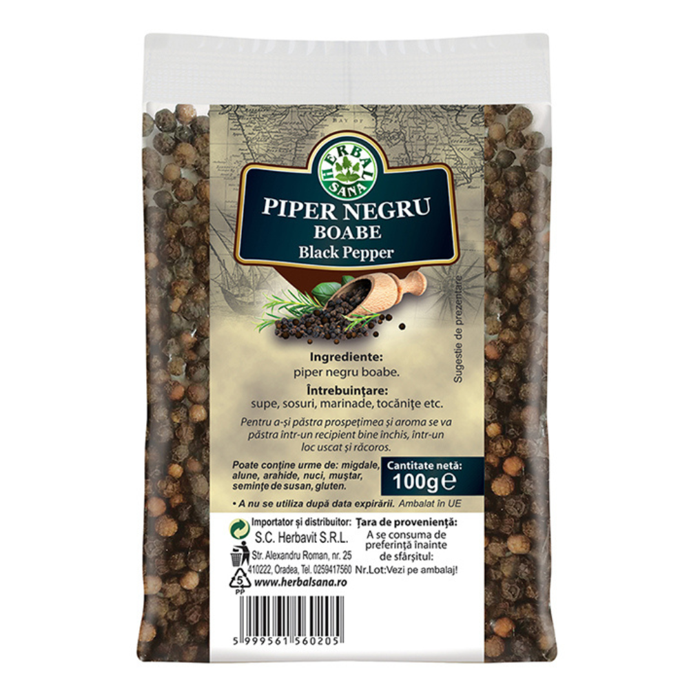 Piper negru boabe, 100 g, Herbal Sana