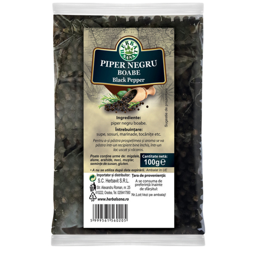 Piper negru boabe, 100 g, Herbal Sana