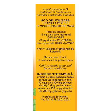 Zinc cu Vitamina D3, 30 capsule, Fares 722695