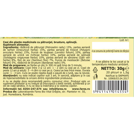 Ceai Diuretic, 20 plicuri, Fares 722706