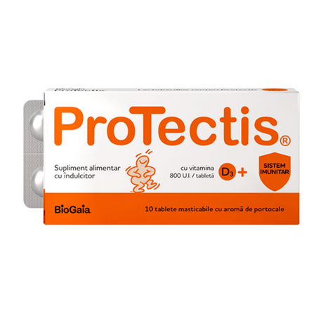 Protectis cu vitamina D3 si aroma de portocale, 800 UI, 10 tablete, BioGaia